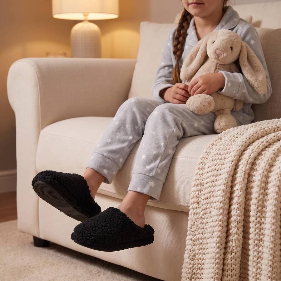 Apollo Pantoffels kinderen Teddy Zwart Pantoffels Pantoffels