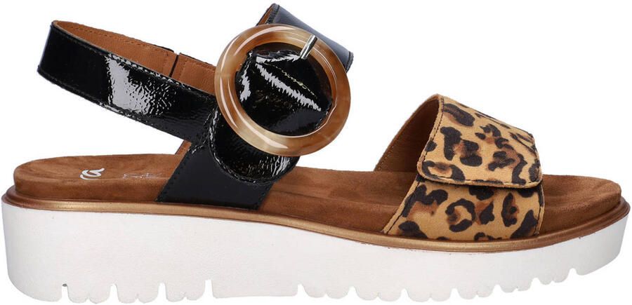 Ara Bilbao suède sandalen met panterprint zwart beige