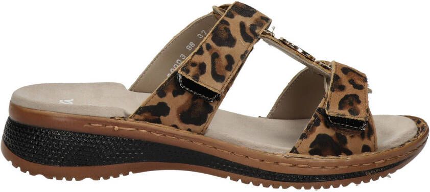 Ara Hawaii suède slippers met panterprint cognac zwart