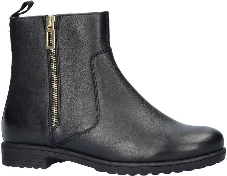 Ara Zwarte leren enkellaars met gouden rits Black Dames
