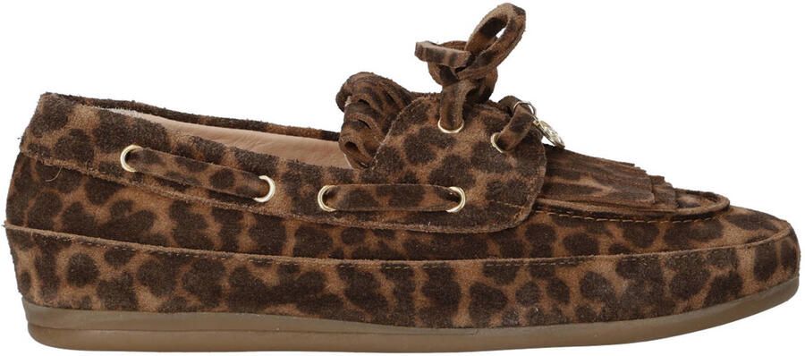 Babouche Alice-2 suède bootschoenen met panterprint bruin zwart