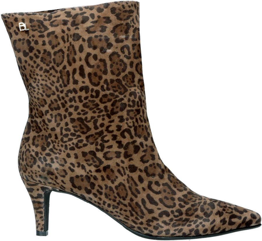 Babouche Alison-2 suède enkellaarzen met panterprint bruin