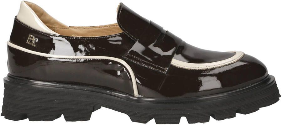 Babouche chunky lakleren loafers met profielzool donkerbruin ecru