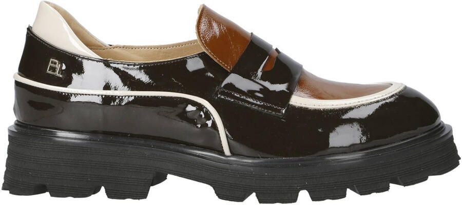Babouche Evita-12 chunky lakleren loafers met profielzool zwart bruin