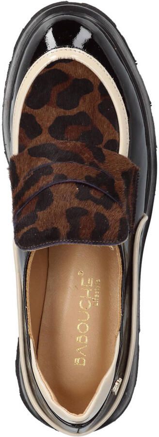 Babouche Evita-21 chunky lakleren loafers met panterprint zwart ecru - Foto 3