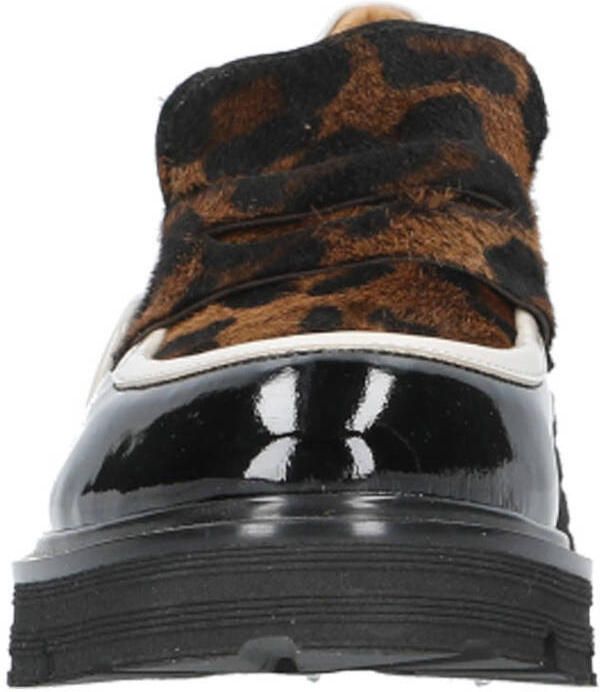 Babouche Evita-21 chunky lakleren loafers met ponyhair zwart cognac panter - Foto 2
