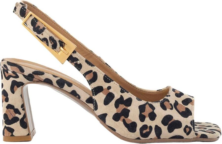 Babouche G-Biba-2 suède sandalettes met panterprint beige zwart