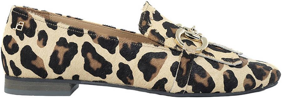 Babouche G-Dena-2 leren loafers met ponyhair en panterprint beige zwart
