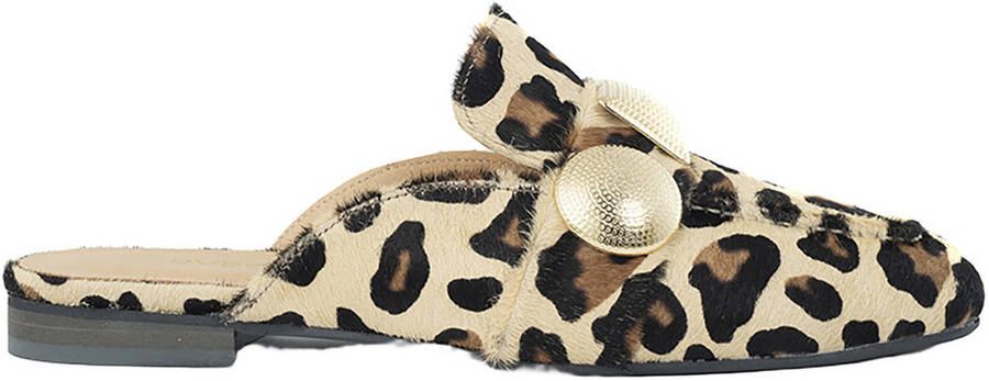 Babouche G-Lara-8 leren slippers met panterprint beige zwart