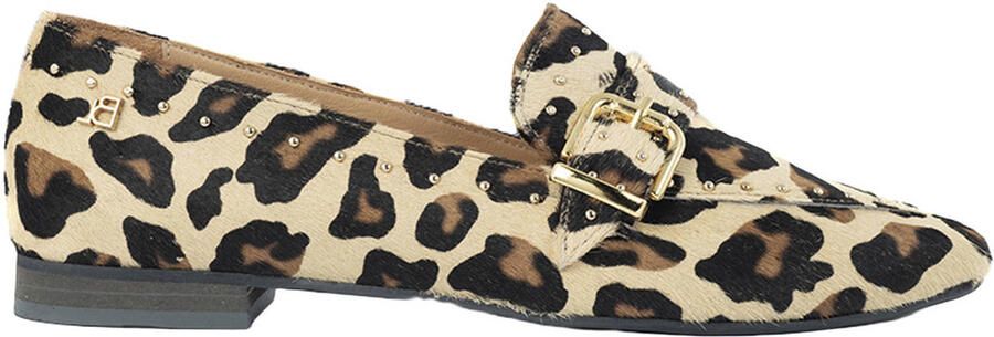 Babouche G-Luna- 8 leren loafers met ponyhair en panterprint beige zwart