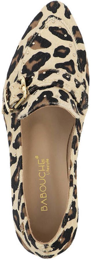 Babouche G-Luna- 8 leren loafers met ponyhair en panterprint beige zwart - Foto 3