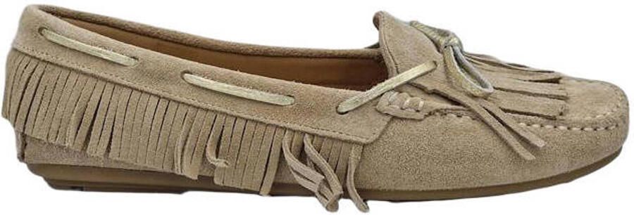 Babouche Hella-173 leren suède mocassins met franjes beige