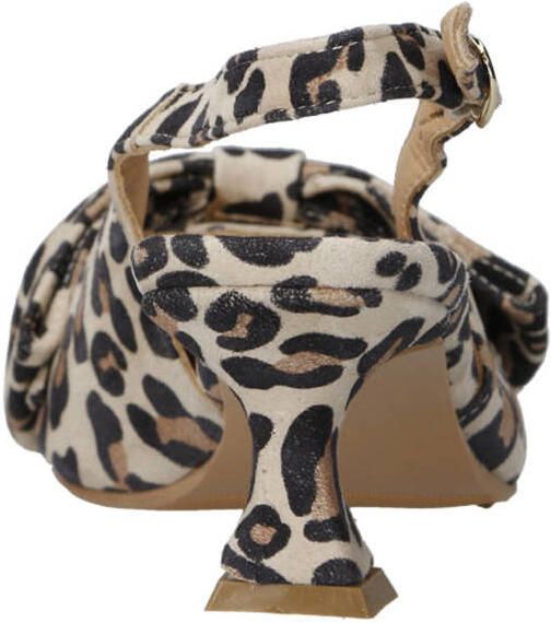 Babouche Jojo-2 suède leren slingback pumps met panterprint en strik beige zwart - Foto 3