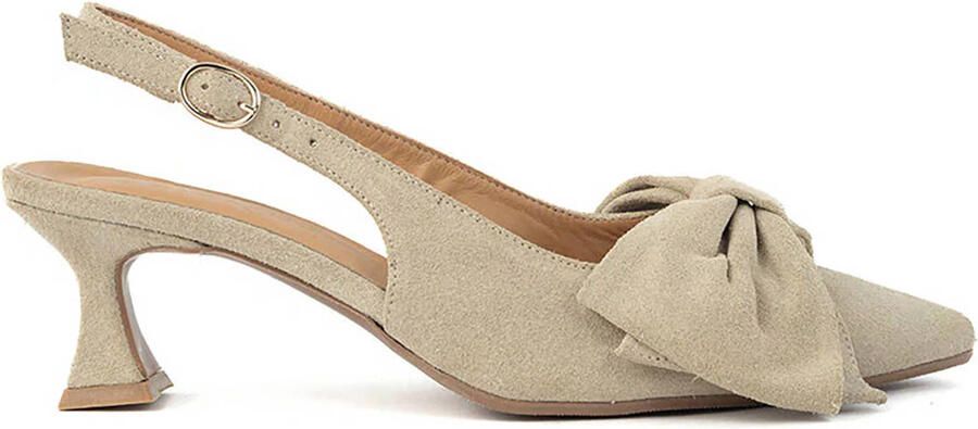 Babouche Jojo-2 suède leren slingback pumps met strik beige