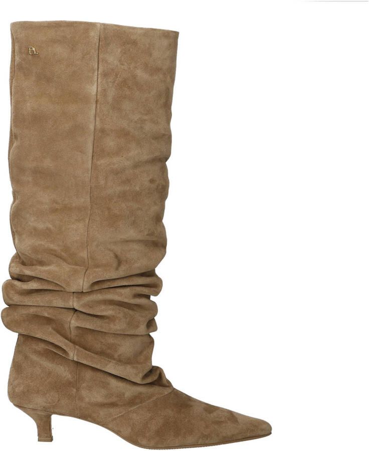 Babouche Maddy-2 suède laarzen met kitten heel- lichtbruin