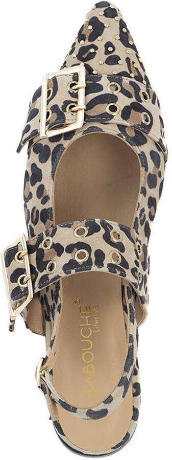 Babouche suède leren slingback loafers met panterprint beige zwart - Foto 3