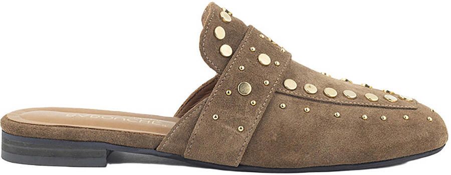 Babouche suède muiltjes met studs lichtbruin