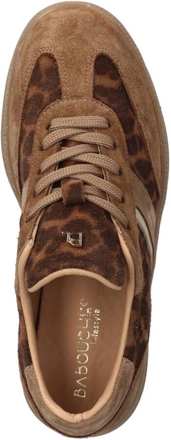 Babouche Yessy-216 suède sneakers met panterprint cognac zwart - Foto 3