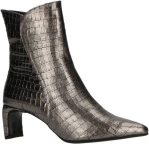 Babouche leren enkellaarzen met crocoprint zilver