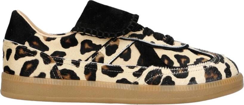 Babouche leren sneakers met panterprint beige zwart
