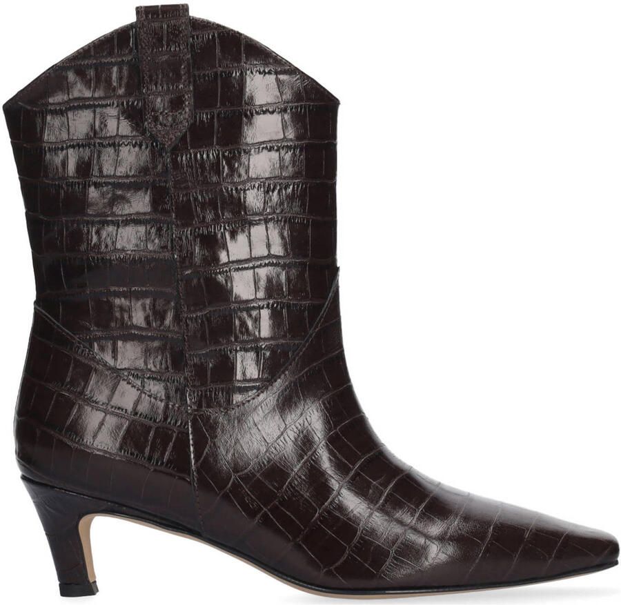 Bibi Lou Botines leren enkellaarzen met crocoprint kastanjebruin