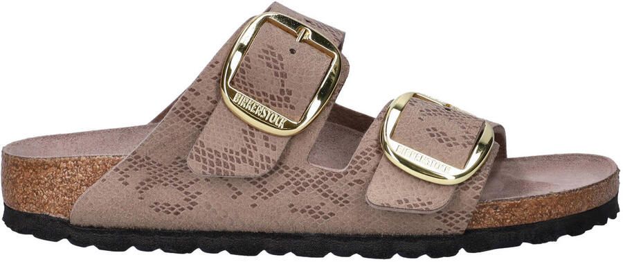 Birkenstock Arizona Big Buckle Python leren slippers met dierenprint taupe