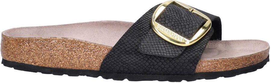 Birkenstock Madrid Big Buckle imitatieleren slippers met dierenprint zwart