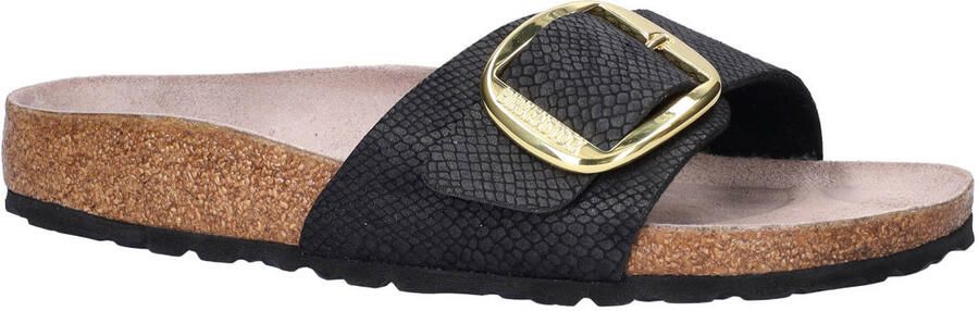 Birkenstock Madrid Big Buckle imitatieleren slippers met dierenprint zwart - Foto 3