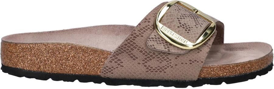 Birkenstock Madrid Big Buckle imitatieleren slippers met dierenprint taupe