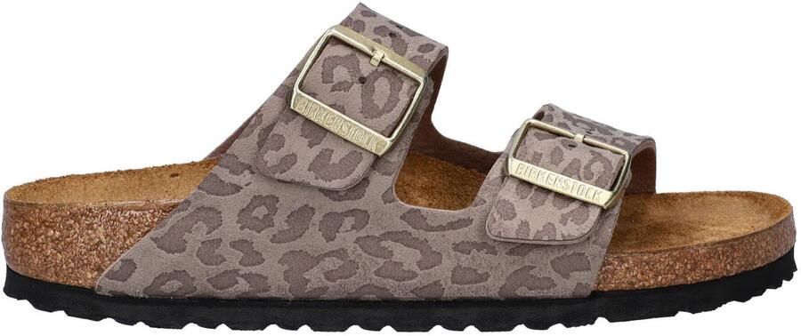 Birkenstock slippers met panterprint taupe