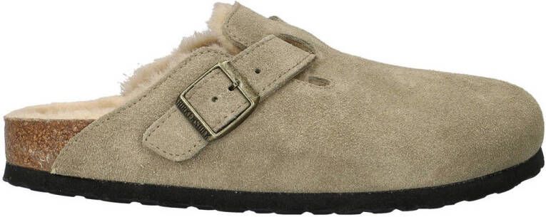 Birkenstock Boston Shearling gevoerde suède clogs taupe