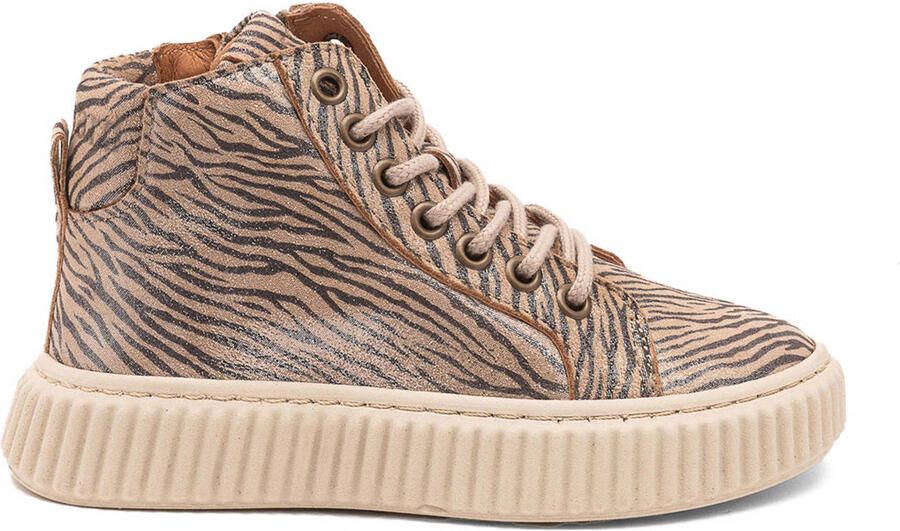 Bisgaard Debbie leren sneakers met zebraprint en glitters lichtbruin