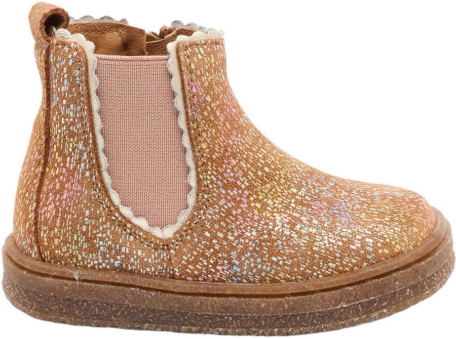 Bisgaard leren enkelboots met print cognac