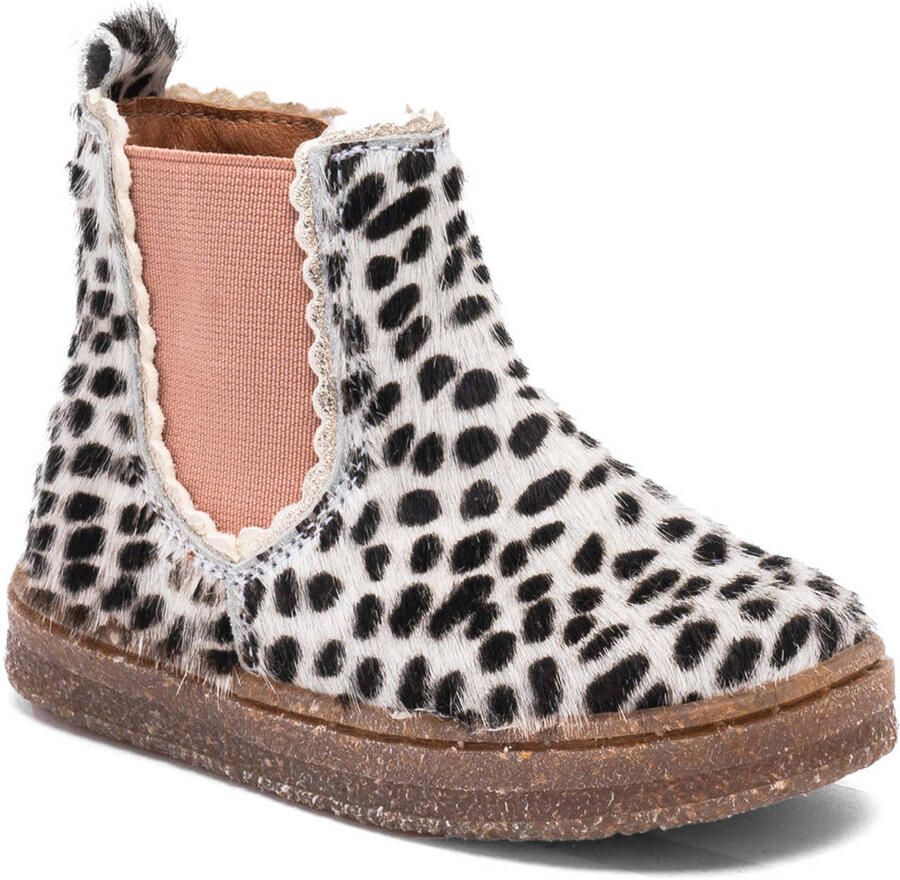 Bisgaard Siggi leren enkelboots met ponyhair wit zwart roze