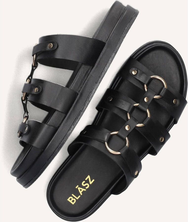 Blasz Zwarte Leren Slippers met Gouden Details - Foto 3