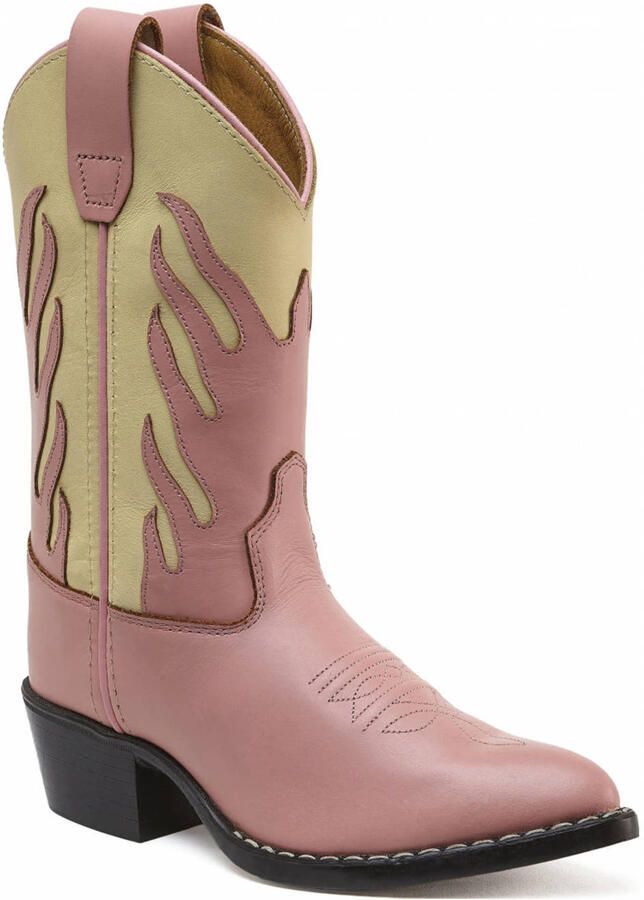 Bootstock Tiener leren cowboylaarzen roze ecru