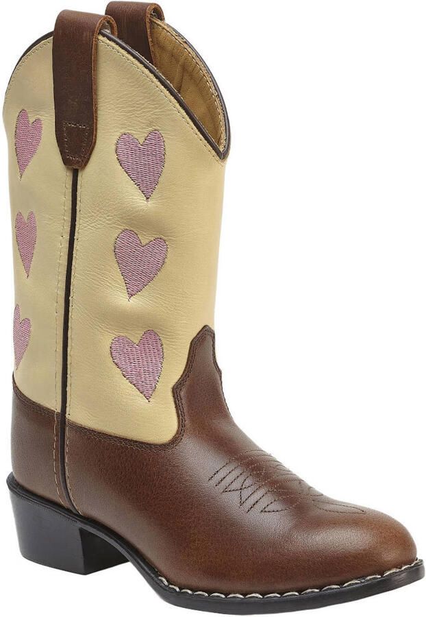 Bootstock western leren laarzen met hartjes beige bruin roze