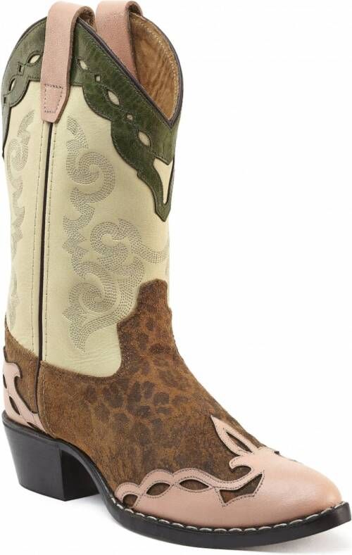 Bootstock Leo leren cowboylaarzen ecru cognac roze