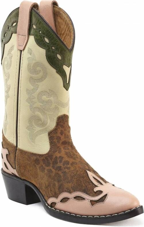 Bootstock Leo leren cowboylaarzen ecru cognac roze