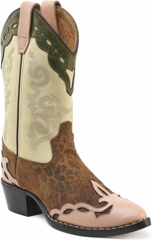 Bootstock Leo Tiener leren cowboylaarzen ecru cognac roze