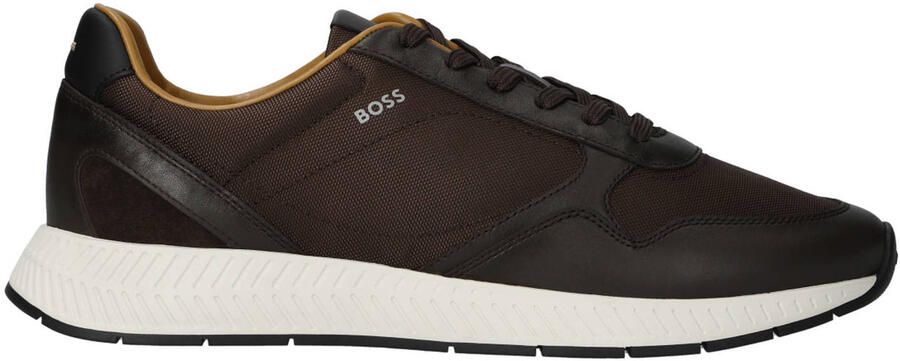 BOSS leren sneakers met logo donkerbruin