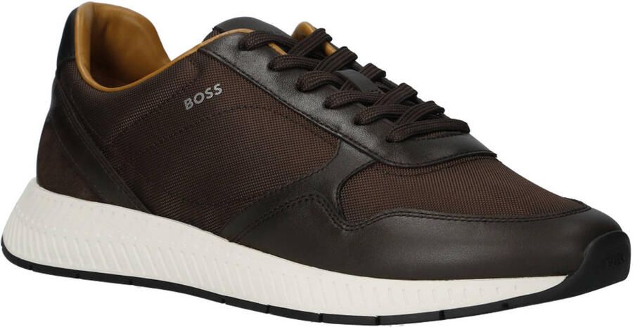 BOSS leren sneakers met logo donkerbruin - Foto 2