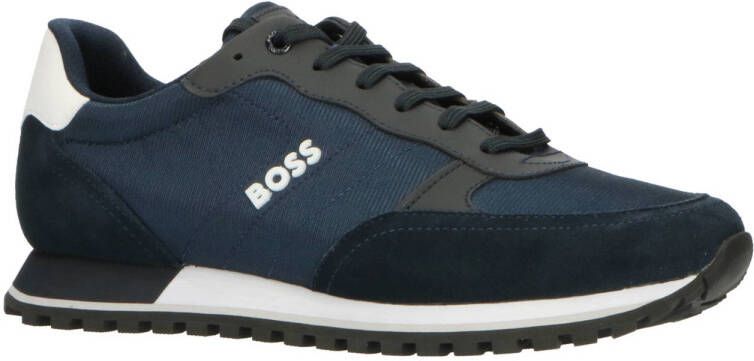 BOSS Parkour-L Runn leren sneakers donkerblauw