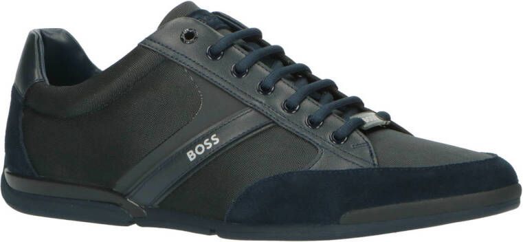 BOSS Saturn Lowp leren sneakers donkerblauw