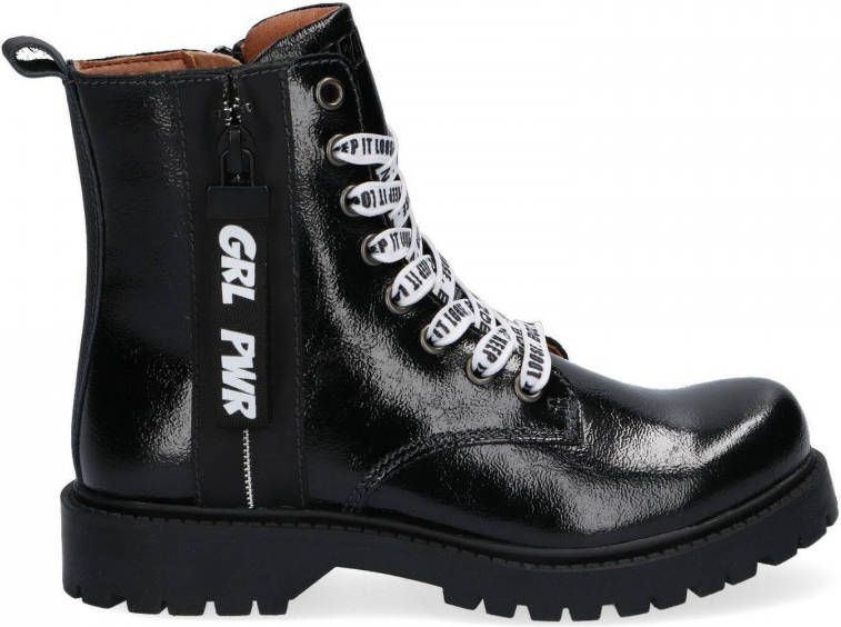 Braqeez Belle Boot lakleren veterboots zwart