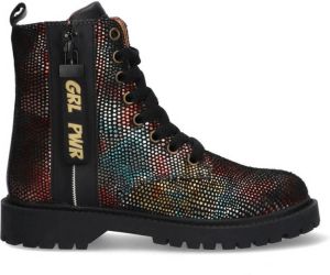 Braqeez Belle Boot Meisjes Biker Boots Multi Leer Veters