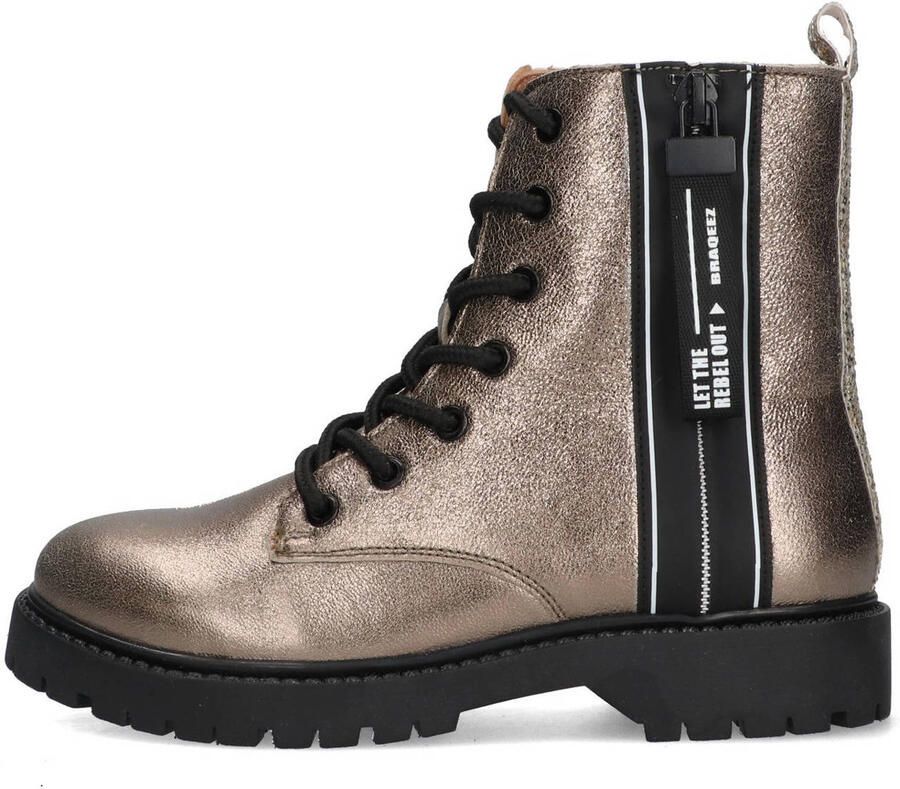 Braqeez 425771-997 Meisjes Biker Boots Bruin Leer Veters