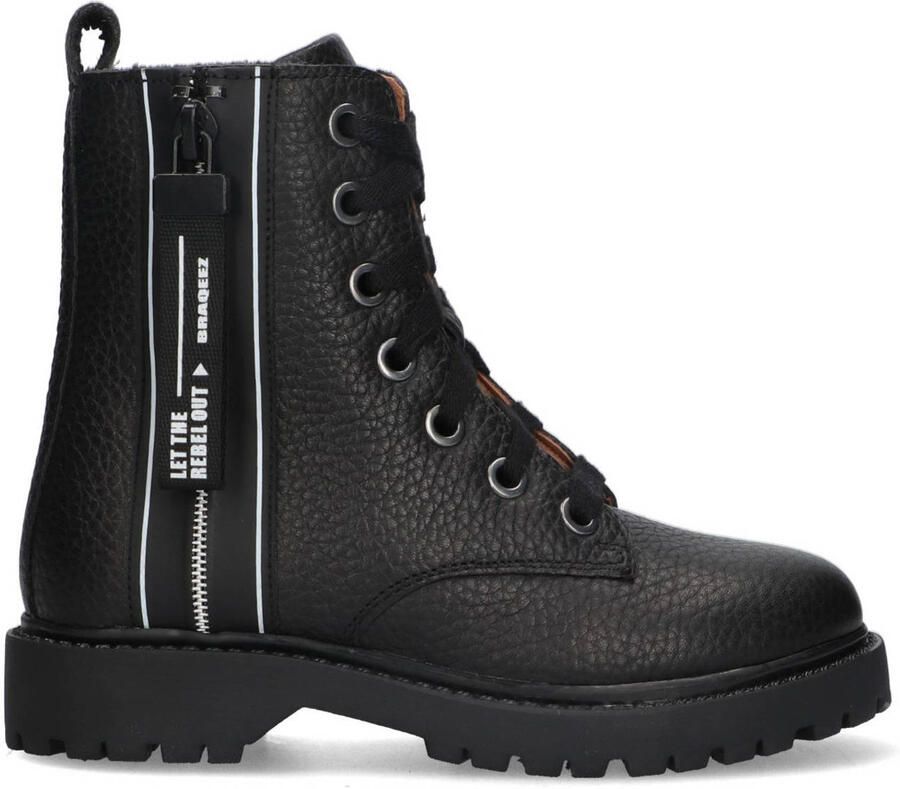 Braqeez 425771-589 Meisjes Biker Boots Zwart Leer Veters