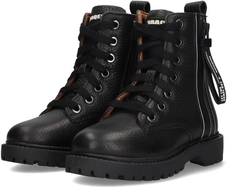 Braqeez 425771-589 Meisjes Biker Boots Zwart Leer Veters - Foto 3