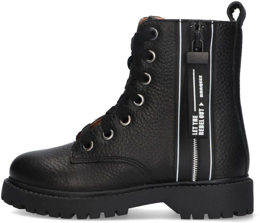 Braqeez 425771-589 Meisjes Biker Boots Zwart Leer Veters - Foto 2
